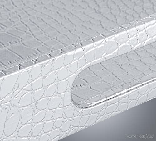 Beautiful Modern Elegant Silver 18x12 Rectangle Glossy Alligator Croc Decorative Ottoman Coffee Table Perfume Living Dining Room Kitchen Serving Tray with Handles by Home Trends for All Occassion's