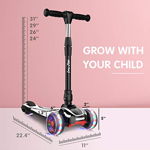 LOL-FUN Scooter for Kids Ages 3-5 Years Old Boy Girl with 3 Wheels, Extra-Wide Children Foldable Kick Scooter Kids Ages 6-12 Toddler with 4 Adjustable Height and Lean-to-Steer - Black