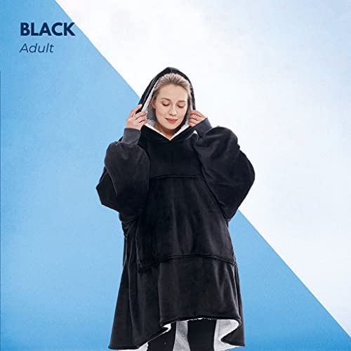 Gominimo Oversized Warm Hoodie Blanket Sherpa-Lined Fleence Wearable Sweatshirt Adult (Black)