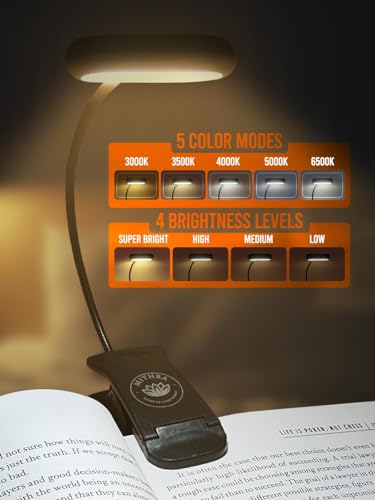 Late-Night Reading Book Light by MITHRA - 14 Led Reading Light for Kids Bed - 20 Modes Eye-Care Touch Lamp - USB Rechargeable - Rotating 360° Metal Study Lamp for Magazines, Kindle