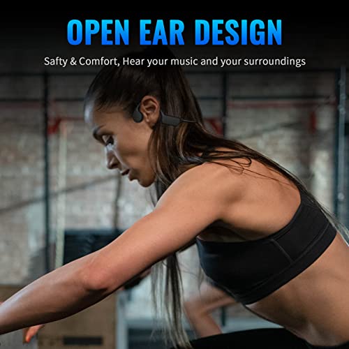 Bone Conduction Headphones Bluetooth 5.3 Open Ear Headphones Wireless Running Headphones IPX8 Waterproof Underwater Swimming Headphones with Mic Built-in 32G MP3 for Workout(Black)