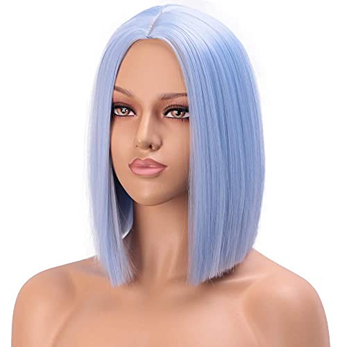 Ladies Medium Length Straight Hair Synthetic Bob Wig (Blue)