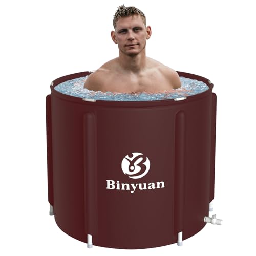 Ice Bath Tub for Athletes Portable Cold Plunge Tub Ice Bath Cold Plunge Tub Outdoor Ice Barrel Ice Bath Tub For Adults Cold Therapy Tub for Recovery (BY9001 New reddish brown-29.5"Φ x 26.8"H)