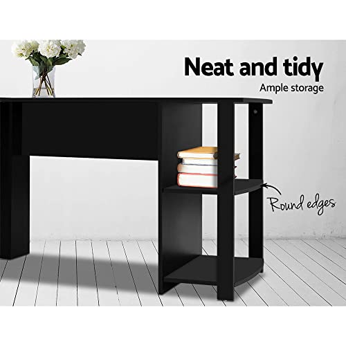 Artiss Computer Desk 136cm Black Particle Board Desktop Office Corner Laptop Desks Shelf Study Student Table, Home Furniture for Room, with 2 Tiers Swivelling L Shape Shelves Bookshelves