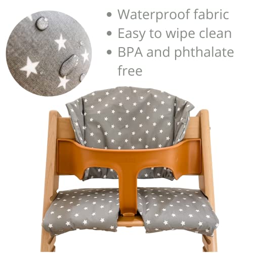 Highchair Cushion for Stokke Tripp Trapp High Chair. Easy to fit, Fully Wipe Clean highchair pad (Grey with White Stars)