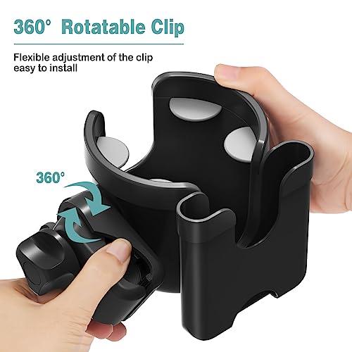 Guiseapue Stroller Cup Holder with Phone Holder, Universal Bottle Holder for Wheelchair, Walker, Bike, Scooter, Stroller Accessories for Uppababy, Nuna, Bugaboo, Doona, Gifts for Women, Mom, Men