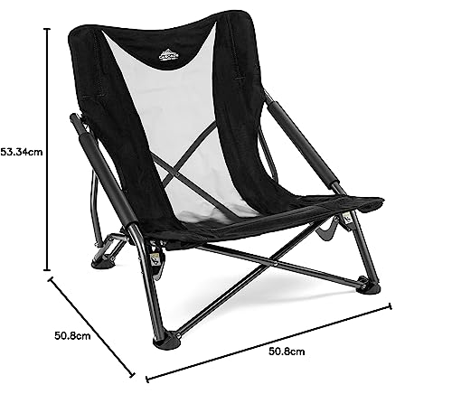 Cascade Mountain Tech Camping Chair - Low Profile Folding Chair for Camping, Beach, Picnic, Barbeques, Sporting Event with Carry Bag, Black