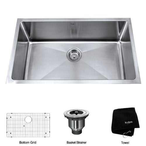 Kraus KHU100-32 32-inch 16 Gauge Undermount Single Bowl Stainless Steel Kitchen Sink