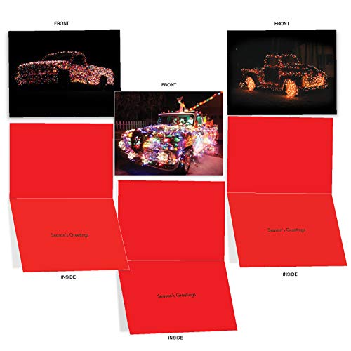 10 Assorted 'All Trucked Up' Christmas Cards with Envelopes 4 x 5.12 inch, Photos of Trucks Strung with Lit Christmas Lights, Boxed Season's Greetings Cards for Fathers, Coworkers, Business M2282