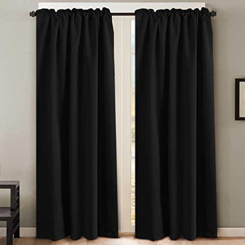 Smarcute 2X Blackout Curtains Blockout Back Tab/Rod Pocket Window Curtain Draperies for Living Room/Bedroom Soft Thick Triple Woven Fabric, Each Piece W132cm by D213cm - Black