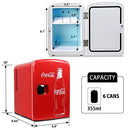 Coca-Cola Classic Portable 6 Can Thermoelectric Mini Fridge Cooler/Warmer, 4 L/4.2 qt, Red, for Home, Dorm, car, Boat, Beverages, Snacks, Skincare, Cosmetics, Medication