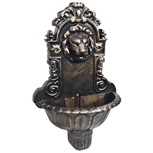 vidaXL Indoor Wall Fountain with Lion Head Design, Made of Durable Plastic, Comes with Smooth-Running Water Pump and Hose - Bronze