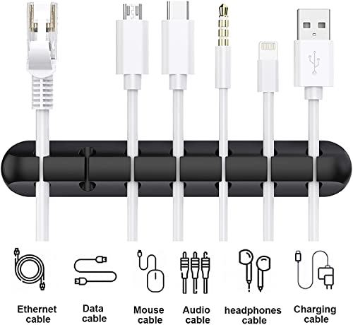 SOULWIT 3-Pack Cable Holder Clips, Desktop Cable Organizer Cord Wire Management for USB Charging Cable Power Cord Mouse Cable PC Office Home (753-Slot-Black)