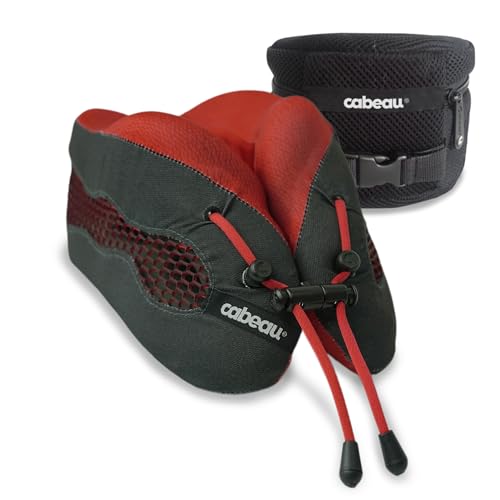 Cabeau Evolution Cool Travel Neck Pillow Cooling Airflow Vents, Memory Foam Neck Support, and Adjustable Clasp - Comfort On-The-Go with Carrying Case - Airplane, Train, Car, and Gaming (Red)