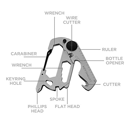 KeySmart AllTul Vulture - 10-in-1 Multi-Tool with Bottle Opener, Wrench, Carabiner, Philips Head, Wire Cutter, Flat Head, Spoke, Cutter, Ruler and Keyring Hole