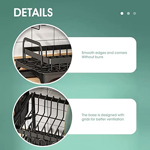 Maxkon Dish Drying Rack 2 Tier Dish Drainer Rack Removeable Cutlery Holder Kitchen Organizer Storage Shelf for Utensil Chopping Board Cup Auto Drainage Kitchen Countertop