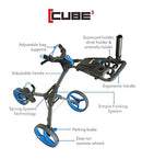 Cube CART 3 Wheel Push Pull Golf CART - Two Step Open/Close - Smallest Folding Lightweight Golf CART in The World - Choose Color! (Charcoal/Red)