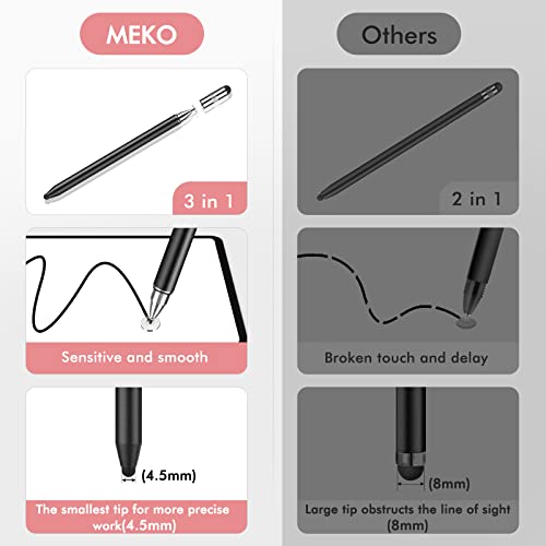 MEKO 3 in 1 Stylus Pens for Touch Screens, High Sensitivity & Precision Capacitive Stylus Pencil for Apple iPad iPhone Tablets Samsung Galaxy All Universal Touchscreen Devices (2 Pack-Black/Rose Gold)