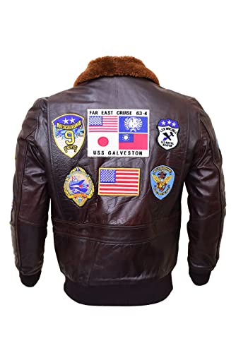 Classic-Top Gun-Bomber Jacket-Leather Jacket Men-G-1 Military-Flight Jacket-MA-1-Jackets For Men-Brown Leather Jacket (X-Large)