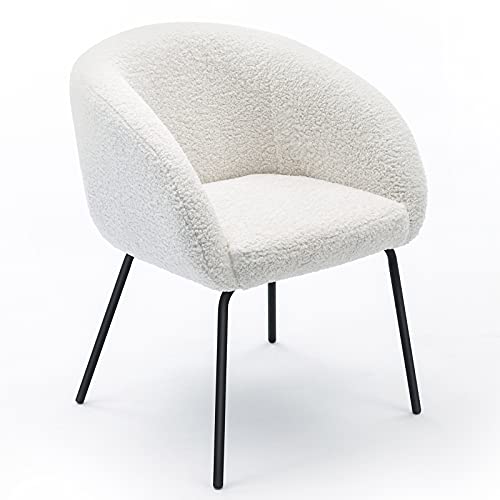 Zesthouse Modern Sherpa Chair Upholstered Barrel Chair with Metal Legs, Cute Makeup Vanity Chair Desk Chair No Wheels, Accent Armchair Comfy Leisure Sofa Chair for Living Dining Room Bedroom,White