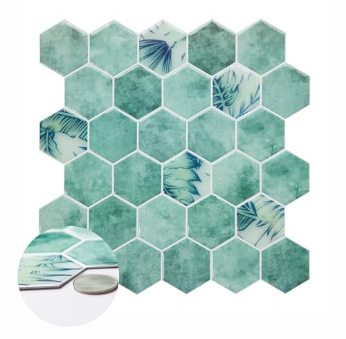 10-Sheet Kitchen Backsplash Peel and Stick Tile Thicker Version Vinyl 3D Hexagon Marble Tiles Stick on Wall 12" x 12"