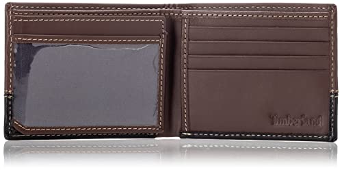 Timberland Men's Leather Passcase Wallet Trifold Wallet Hybrid, Brown/Black, One size