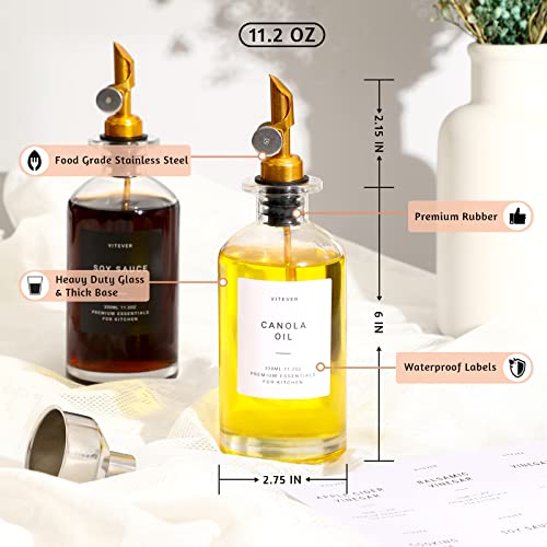 VITEVER Olive Oil Dispenser, Glass Oil Bottle Set,Coffee Syrup Dispenser for Kitchen, Orange-ish Cooking Oil and Vinegar Dispenser Set with Weighted Pourer, Funnel and 64 Labels