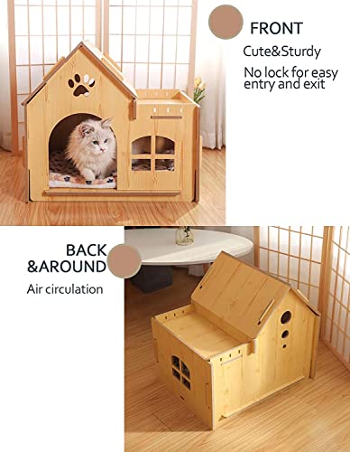 TOMVAES Cat House Indoor Cats with Padding Small Dog Cave Bed Cages Cat Bed Mat Cat Cave for Big Cat with Matching Cat Hammock and Cushion DIY Wooden Cat Villa Cave Entrance