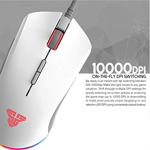 Fantech Gaming PC Mouse 10000 Adjustable DPI Wired RGB LED Light Seven Macro Button Computer Mice (X17) (White)