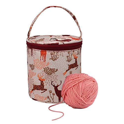 Coopay Mini Yarn Bag Yarns Drum, Small Knitting Bag Yarn Storage Bag for Store Crochet Hooks, Unfinished Project and Skein of Yarn, Great for Knitting On The Go and Travel, Sika Deer