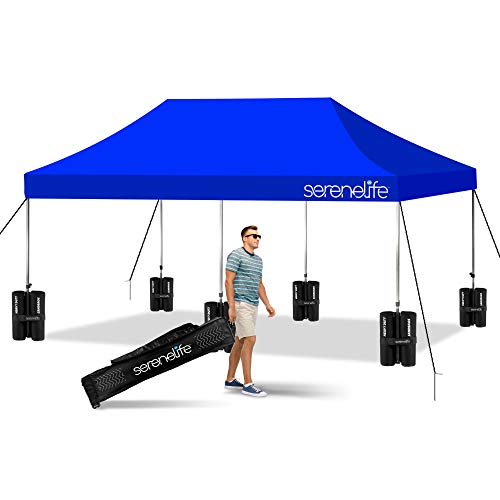 SereneLife Pop Up Canopy Tent 10x20 - Commercial Instant Shelter Foldable/Collapsible Sun Shade Canopy Pop Up Tent w/Waterproof Tent Top, Portable Carry Bag & Sand Bag SLGZ20BU (Navy Blue)