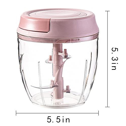 Manual Mini Garlic Chopper Portable Hand Pull Mincer Blender Mixer Food Processor for Vegetable Nuts Chili Onion Minced Meat (Pink, 1000ML)