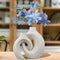 2Pcs White Ceramic Vase Set, Ceramic Vase Centerpiece, Home Decorative Vase, Creative White Vases Minimalism Style Decor Vase Donut Vases Decor Minimalist Hollow Vase Set Modern Ceramic Flower Vases