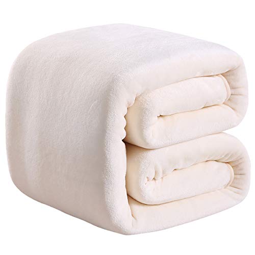 (Travel (130cm -by-150cm), Ivory) - Polar Fleece Throw Blankets Travel Size for The Bed Extra Soft Brush Fabric Super Warm Sofa Throw Blanket 130cm x 150cm (Ivory Travel)