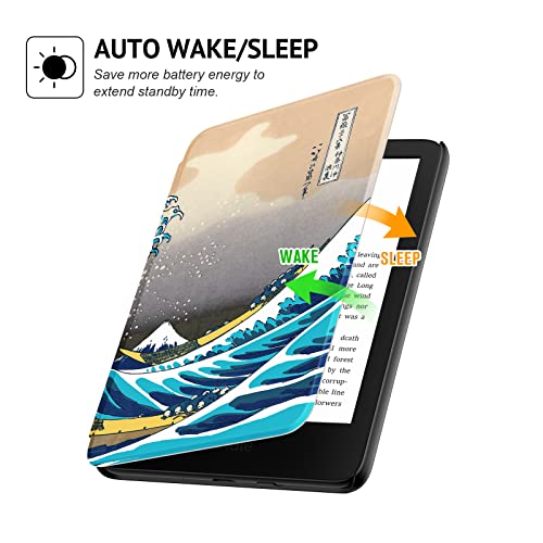 Ayotu Slim Case for 6" All-New Amazon Kindle 11th Generation 2022 (Model:C2V2L3)- Colorful PU Leather Cover with Auto Wake/Sleep- ONLY Fits 6 inch Basic Kindle 2022 Release, Surfing in Kanagawa