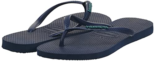 Havaianas Women's Slim Logo Metallic Flip Flops, Navy Blue Navy Blue, 3/4 UK