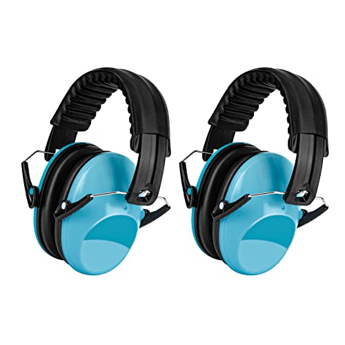 Beedove Kids Ear Muffs Hearing Protection, 2 Packs SNR 27DB Foldable & Adjustable Safety Noise Cancelling Ear Muffs Noise Blocking Children Earmuffs for Sleeping, Studying, Shooting（Blue）