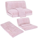 Furlide Foldable Bean Bag Bed, Folding Sofa Bed with Blanket, Foam Filling Wall Sofa Bed, Faux Fur Sleeper Sofa Couch Bed for Bedroom/Living Room/Balcony (Pink)