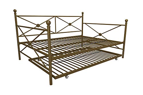 DHP Lina Metal Daybed with Trundle, Full Size Sofa Bed Frame, Gold