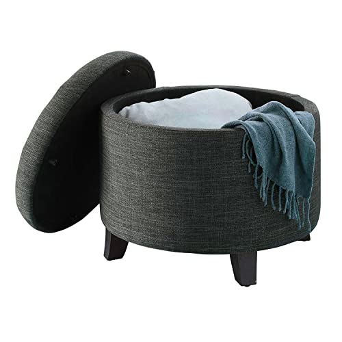 Convenience Concepts Designs4Comfort Round Storage Ottoman 19.75" - Versatile Contemporary Foot Stool for Living Room, Office, Gray Fabric