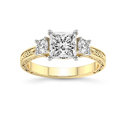 1 carat - 3 carat | IGI Certified Lab Grown Diamond Engagement Ring | 14K Or 18K in White, Yellow Or Rose Gold | Valencia Three Stone Vintage Lab Diamond Ring | FG-VS1-VS2 Quality Friendly Diamonds, 3.46 ct, Precious Metal, Diamond