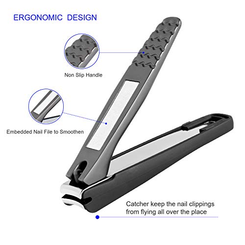 No Splash Nail Clippers with Catcher, Stainless Steel Professional Fingernail and Toenail Clippers for Thick Nails,Easy to Use Large Nail Clippers for Men, Women and Seniors