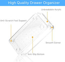 23 PCS Clear Plastic Drawer Organizers Set, 5 Different Size Bathroom and Vanity Drawer Organizer Trays, Storage Bins for Makeup, Jewelries, Kitchen Utensils and Office