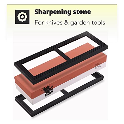 H&S Whetstone Knife Sharpening Stone 3000/8000 Grit Professional Whetstone Sharpener Rubber Holder Base