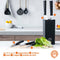 MasterChef Knife Set with Block 5 Kitchen Knives with Sharp Stainless Steel Blades (Paring, Utility, Carving, Bread, Chef) Japanese-Style Handles & Universal Holder, Plastic, Black