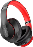 Glynzak Bluetooth Headphones Over Ear - 65H Playtime Headphones Wireless Bluetooth V5.3 HiFi Stereo Headset with Microphone and 6EQ Modes Foldable Headphones for Travel Smartphone Computer (Black Red)