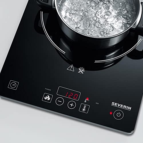 SEVERIN KP 1071 Glass Ceramic Hob with Induction (1 x Diameter 22 cm), Temperature Setting from 60-240 °C or in 10 Power Levels, Black