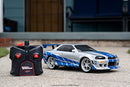 Jada Toys Fast & Furious Brian's Nissan Skyline GT-R (Bnr34)- Ready to Run R/C Radio Control Toy Vehicle, 1: 16 Scale, Silver and Blue, (99370)