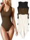 OQQ Women's 3 Piece Bodysuits Sexy Ribbed V Neck Sleeveless Tank Tops Bodysuits, Black,coffee,beige, Medium