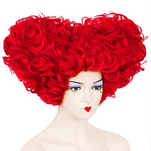 Anogol Hair Cap+Red Cosplay Wig Short Curly Wigs Synthetic Hair for Queen Costume